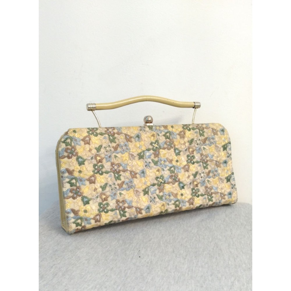 American Vintage Beige Mar-Shel Floral Tapestry Hard Handle Handbag